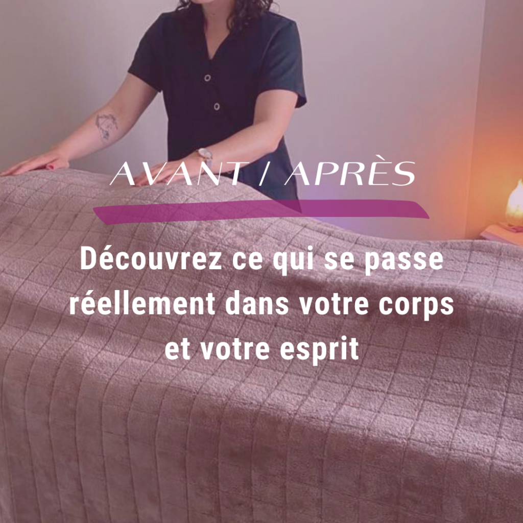 Transformation physique et émotionnelle après un massage, réduction du stress et amélioration du bien-être.